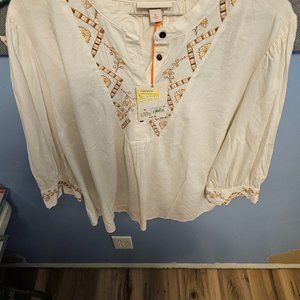 WOMENS BISHOP 3/4 SLEEVE EMBROIDERED BLOUSE- KNOX ROSE CREAM XL